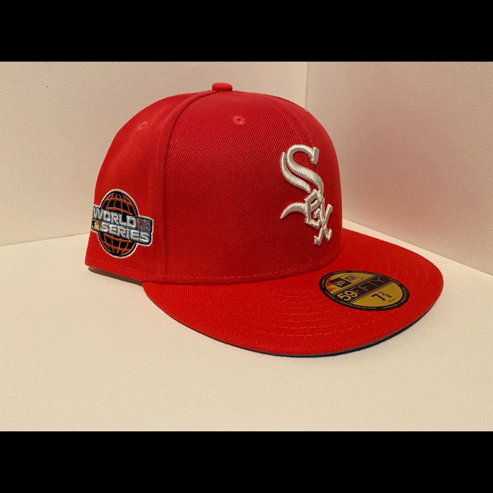 7 3/8 Lava Chicago White Sox side patch Fitted hat with Glacier blue under brim.